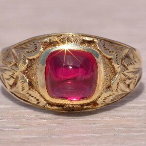 Lab Grown Ruby Men’s Ring in Yellow Gold